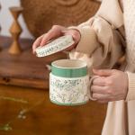 Flower Patterned Ceramic Mug with Lid, 12.9oz