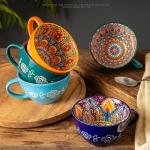 Bohemian Hand-Painted Ceramic Mug, 15 Oz