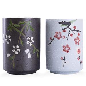 Floral Handle-less Ceramic Tea Cups Set of 2