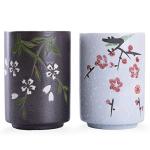 Floral Handle-less Ceramic Tea Cups Set of 2