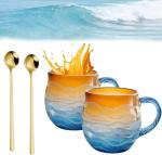 Sea Glass Sunset Mug Set, Ocean Wave Design