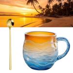 Sea Glass Sunset Mug Set, Ocean Wave Design