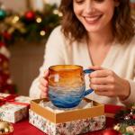 Sea Glass Sunset Mug Set, Ocean Wave Design