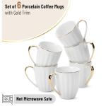 White Coffee Mugs Set of 6 with Gold Trim