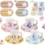 24 Floral Disposable Tea Cups with Plates
