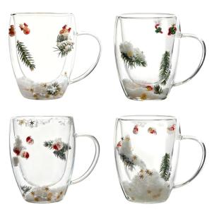 Unique Double-Walled Christmas Coffee Mugs Set of 4