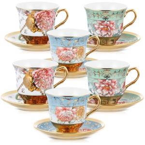 Set of 6 Floral Tea Cups and Saucers