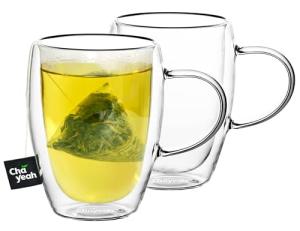 ChaYeah Insulated Double Wall Glass Mugs - 12 OZ (Set of 2)