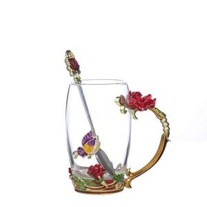 3D Flower Crystal Glass Mug with Spoon