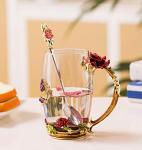 3D Flower Crystal Glass Mug with Spoon