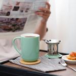 CEEFU Porcelain Tea Mug with Infuser and Lid, Teaware with Filter and Coaster, Loose Leaf Tea Cup Steeper Maker, 16 OZ for Tea/Coffee/Milk/Women/Office/Home/Gift (Mint Green)