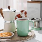 CEEFU Porcelain Tea Mug with Infuser and Lid, Teaware with Filter and Coaster, Loose Leaf Tea Cup Steeper Maker, 16 OZ for Tea/Coffee/Milk/Women/Office/Home/Gift (Mint Green)