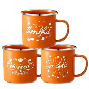 Set of 3 Pumpkin Enamel Coffee Mugs