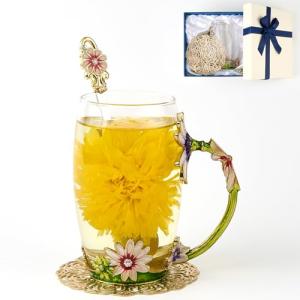 Daisy Flower Glass Tea Cup and Spoon Set