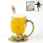 Daisy Flower Glass Tea Cup and Spoon Set