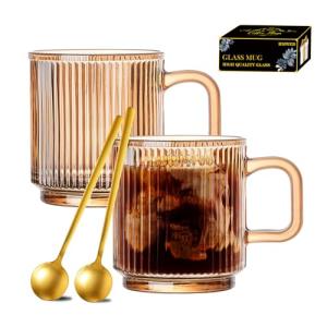 Stylish 12 oz Glass Coffee Mug Set