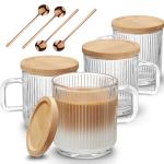 Set of 4 Ribbed Glass Coffee Mugs