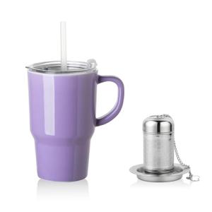 Sweejar Purple Ceramic Tea Cup with Lid
