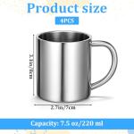 4 Pack Stainless Steel Coffee Mugs - 7.5oz