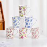 Floral Bone China Coffee Mug with Large Handle
