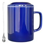 Extra Large Ceramic Coffee Mug with Lid - Blue
