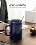 Extra Large Ceramic Coffee Mug with Lid - Blue