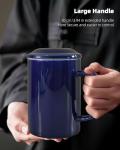 Extra Large Ceramic Coffee Mug with Lid - Blue