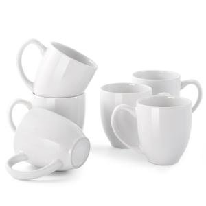 DOWAN Set of 6 Large White Coffee Mugs