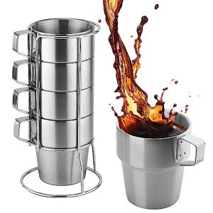 4PCS Stainless Steel Stackable Camping Mug Set