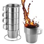 4PCS Stainless Steel Stackable Camping Mug Set