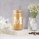 Personalized Monogrammed Glass Cup with Straw
