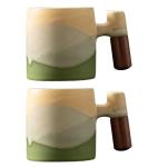 Colorful Ceramic Espresso Cups with Wooden Handle Set