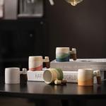 Colorful Ceramic Espresso Cups with Wooden Handle Set