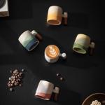 Colorful Ceramic Espresso Cups with Wooden Handle Set