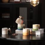 Colorful Ceramic Espresso Cups with Wooden Handle Set