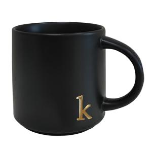 Black Monogram Ceramic Mug with Gold Initial