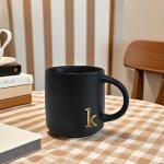 Black Monogram Ceramic Mug with Gold Initial