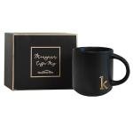 Black Monogram Ceramic Mug with Gold Initial