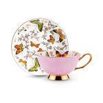 Butterfly Design Coffee Mug with Saucer, 6.8 Oz