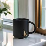 Black Monogram Ceramic Mug with Gold Initial