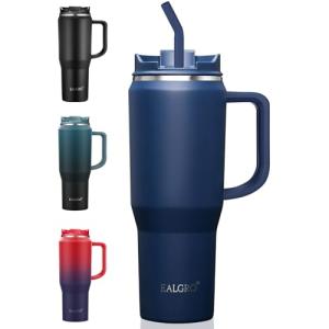 Insulated 40 oz Coffee Mug with Straw - Navy Blue