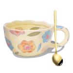 Cute Floral Ceramic Coffee Mug with Spoon