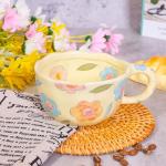 Cute Floral Ceramic Coffee Mug with Spoon