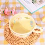 Cute Floral Ceramic Coffee Mug with Spoon