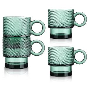 Green Glass Coffee Mugs Set of 4, 10 oz