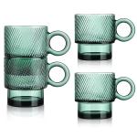 Green Glass Coffee Mugs Set of 4, 10 oz