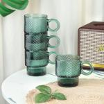 Green Glass Coffee Mugs Set of 4, 10 oz