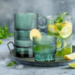 Green Glass Coffee Mugs Set of 4, 10 oz