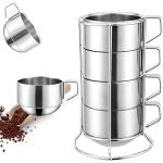 Set of 4 Stackable Stainless Steel Coffee Mugs