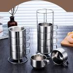 Set of 4 Stackable Stainless Steel Coffee Mugs